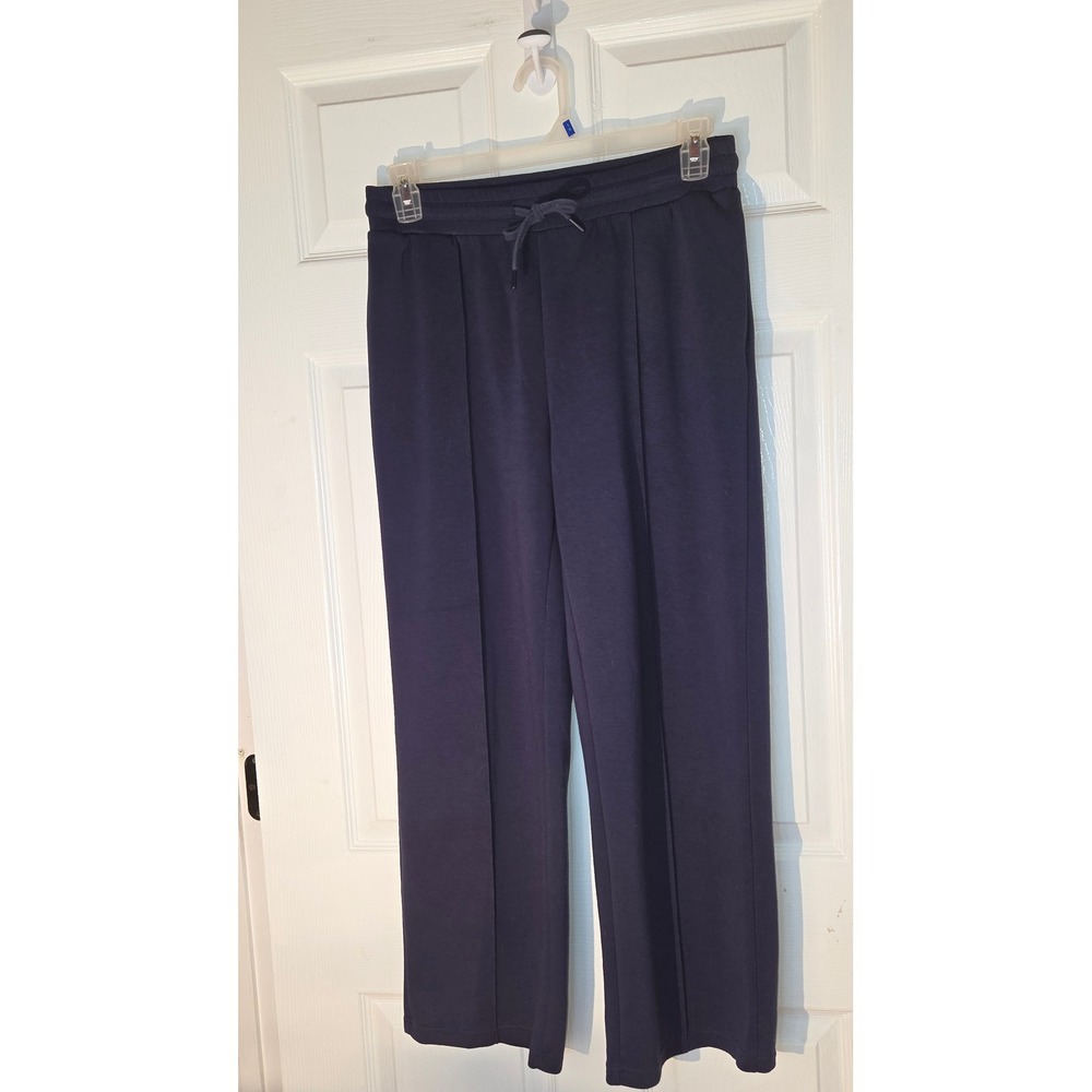 Pinspark Navy Blue Wide Leg Pintuck Lounge Pants High Waist Drawstring Large